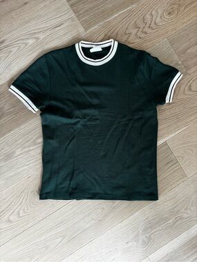 Octobre Editions Green Short Sleeve Tee with White Trim
